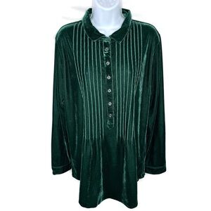 Coldwater Creek Green Emerald Velvet Tuxedo Tuck Tunic Size Medium Excellent